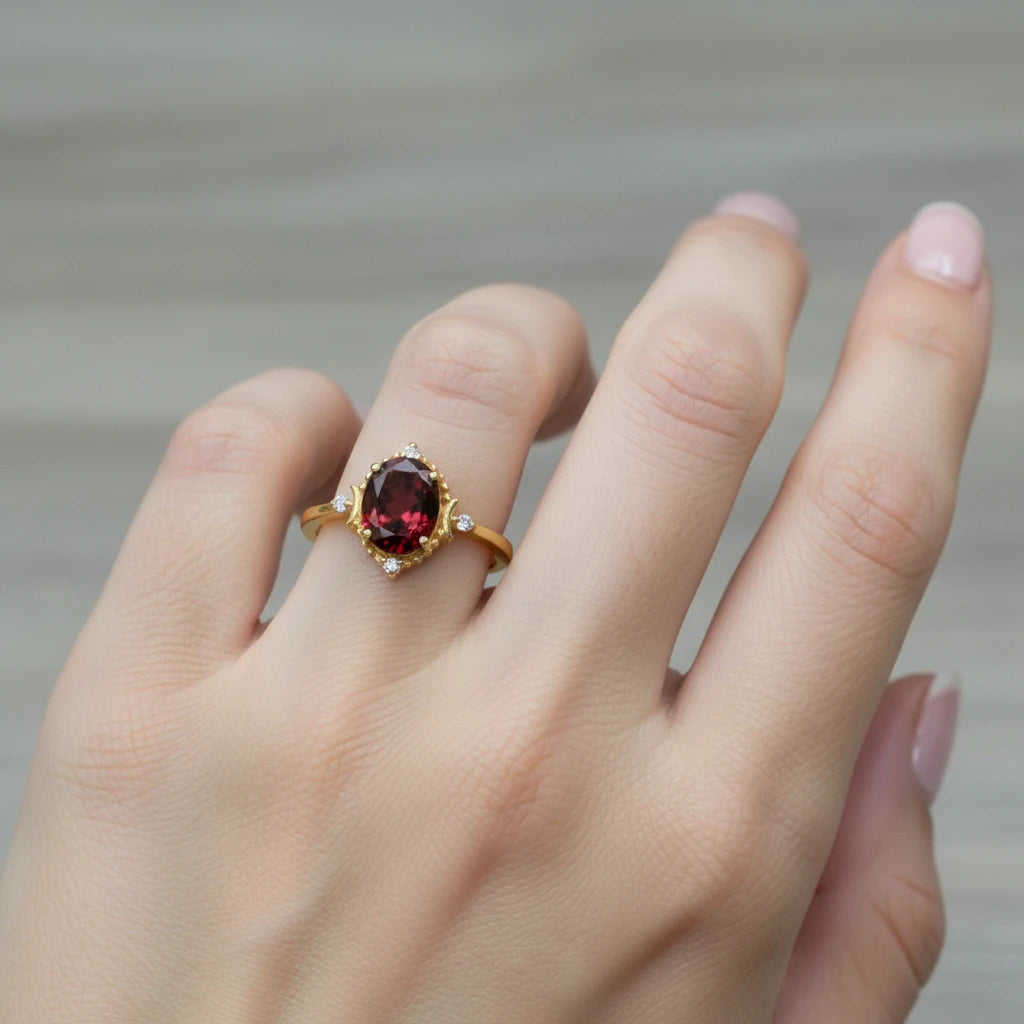 925 Garnet Moon sterling silver ring nature inspired RG-GM-GA-SL-002