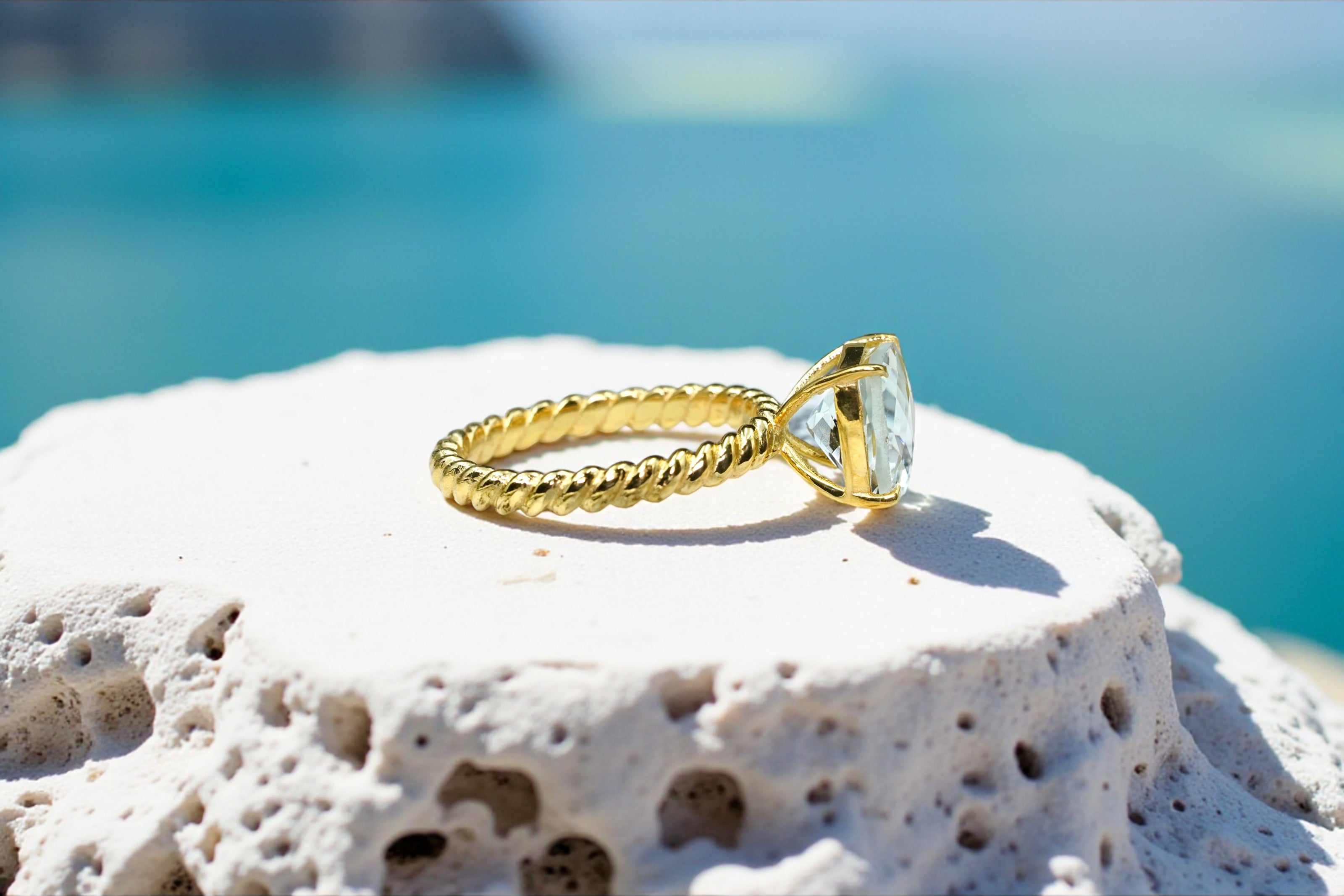Natural Green Amethyst Twisted Band Eternity 14k Gold Vermeil Ring