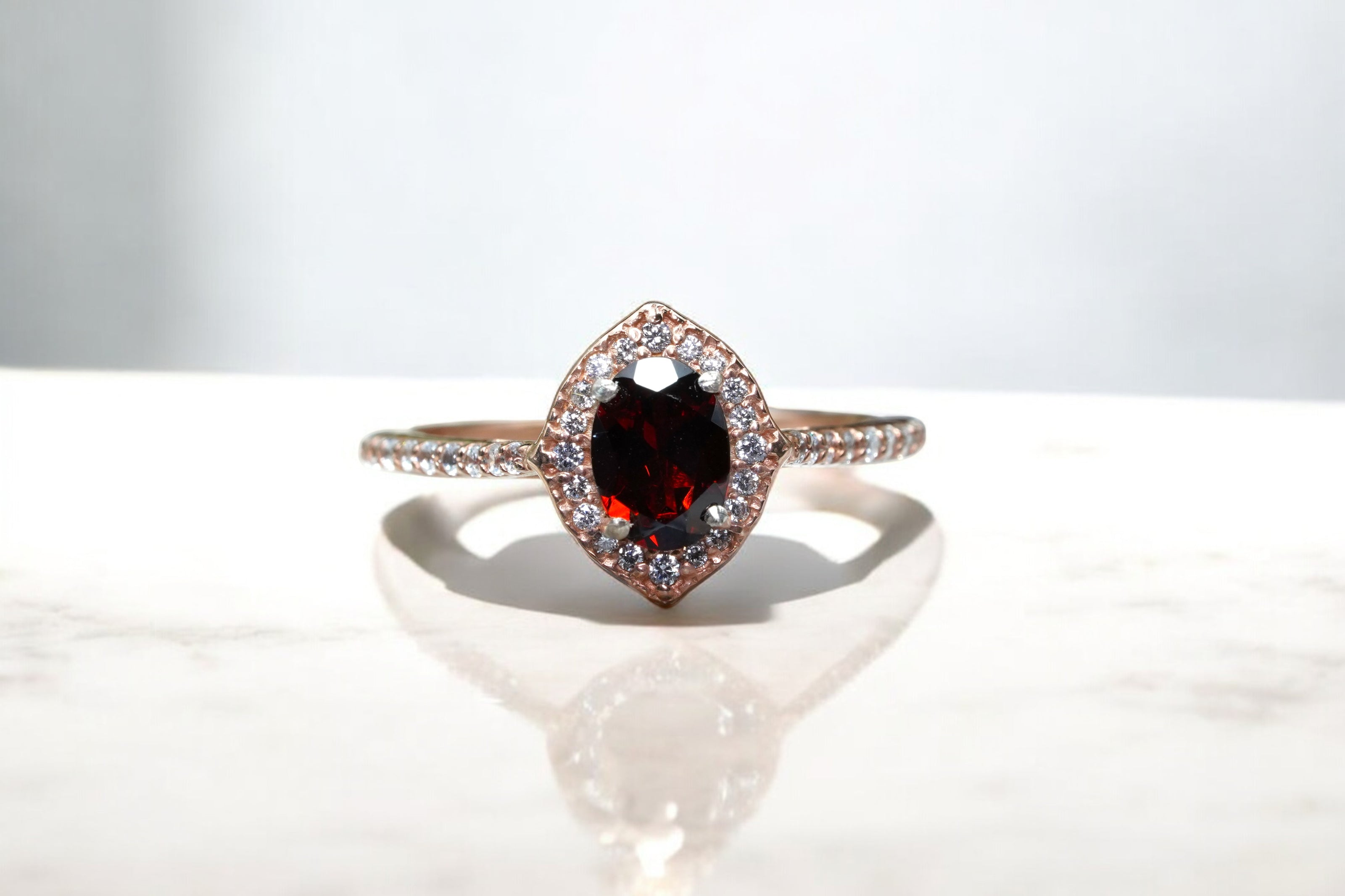 Natural Garnet Halo Ring RG-GM-GR-SL-021