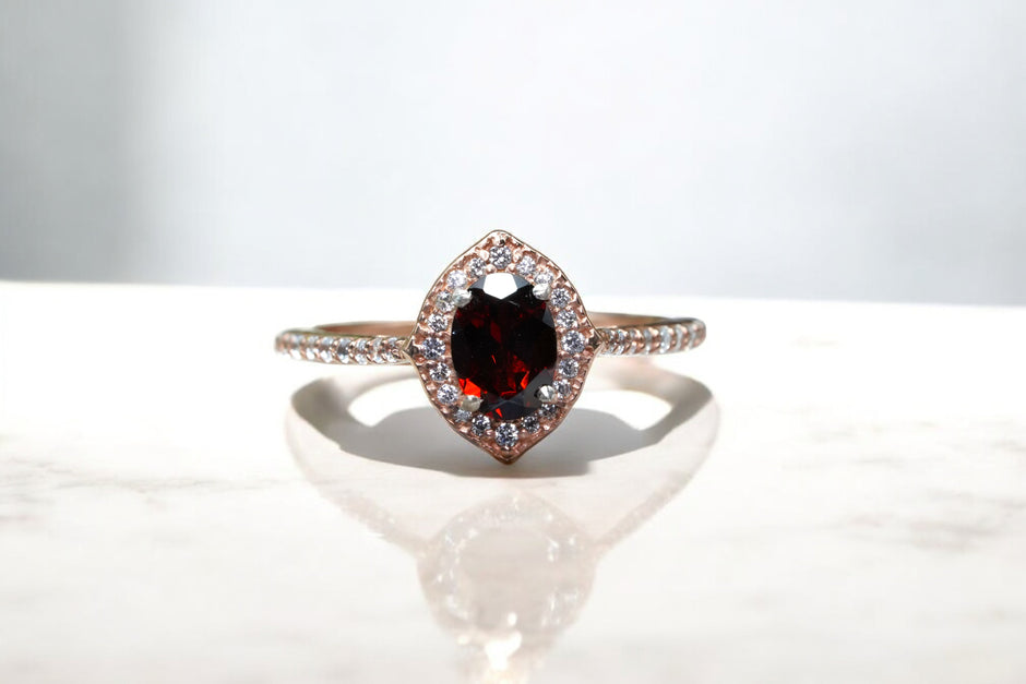 Natural Garnet Halo Ring RG-GM-GR-SL-021