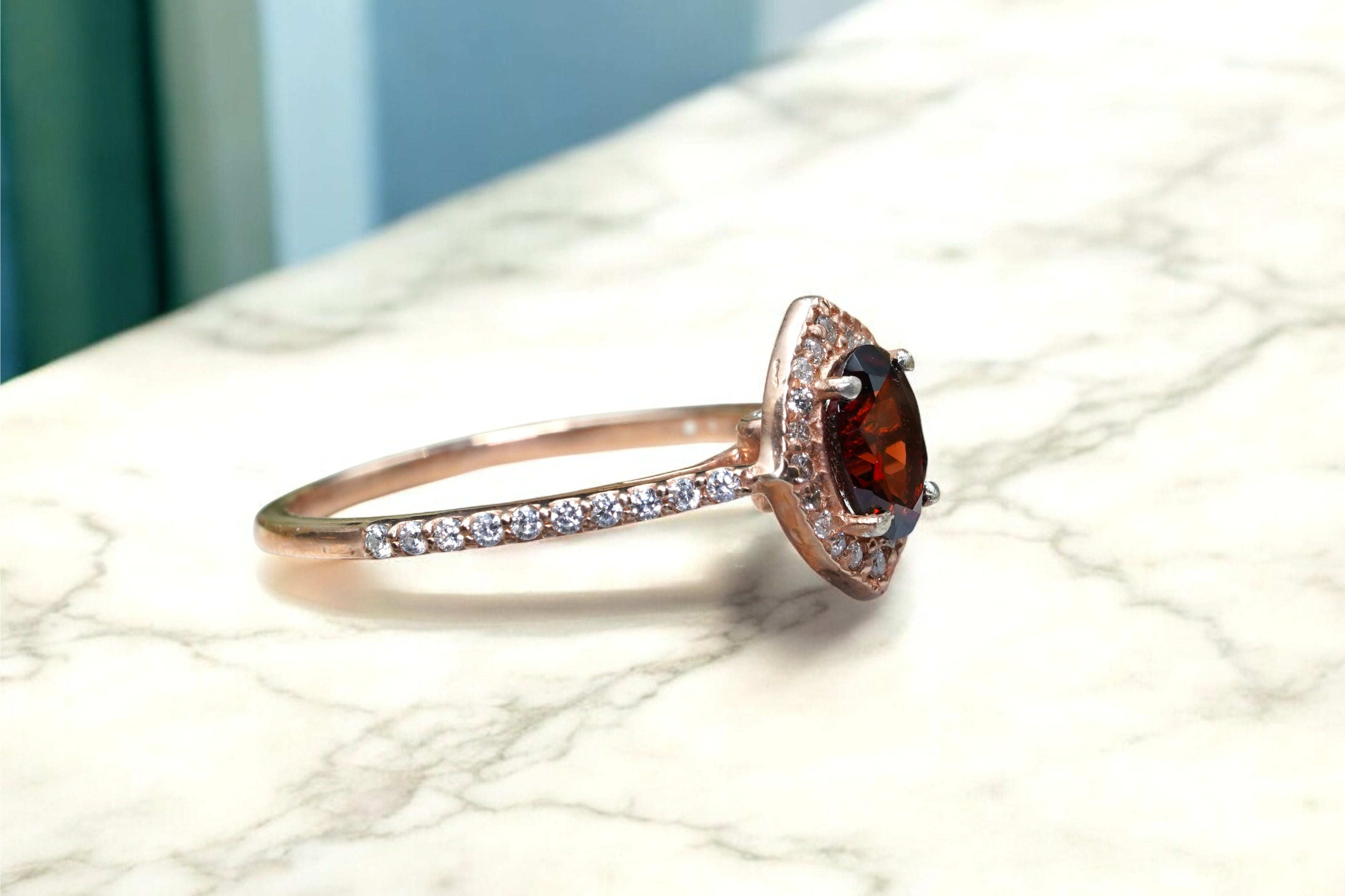 Natural Garnet Halo Ring RG-GM-GR-SL-021