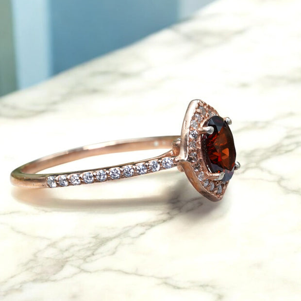 Natural Garnet Halo Ring RG-GM-GR-SL-021