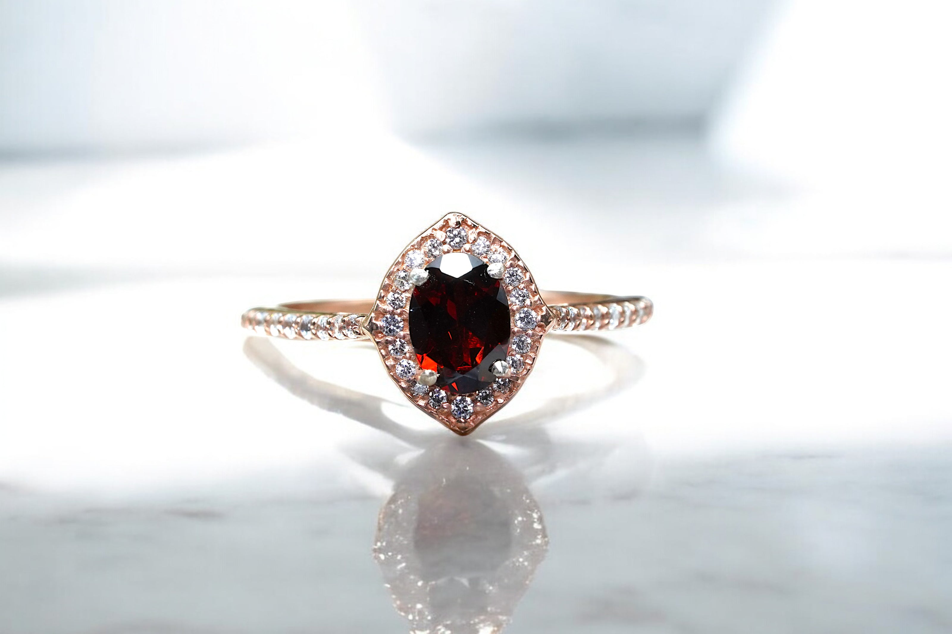 Natural Garnet Halo Ring RG-GM-GR-SL-021