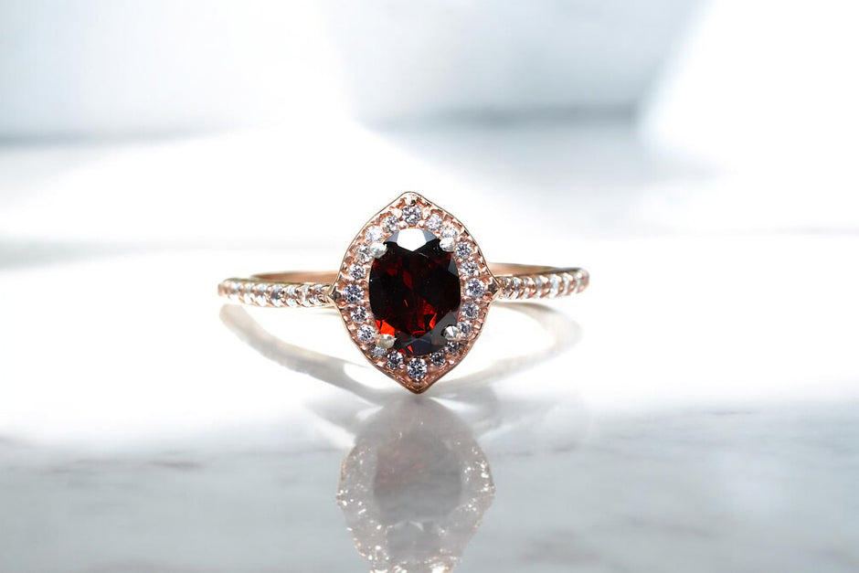 Natural Garnet Halo Ring RG-GM-GR-SL-021