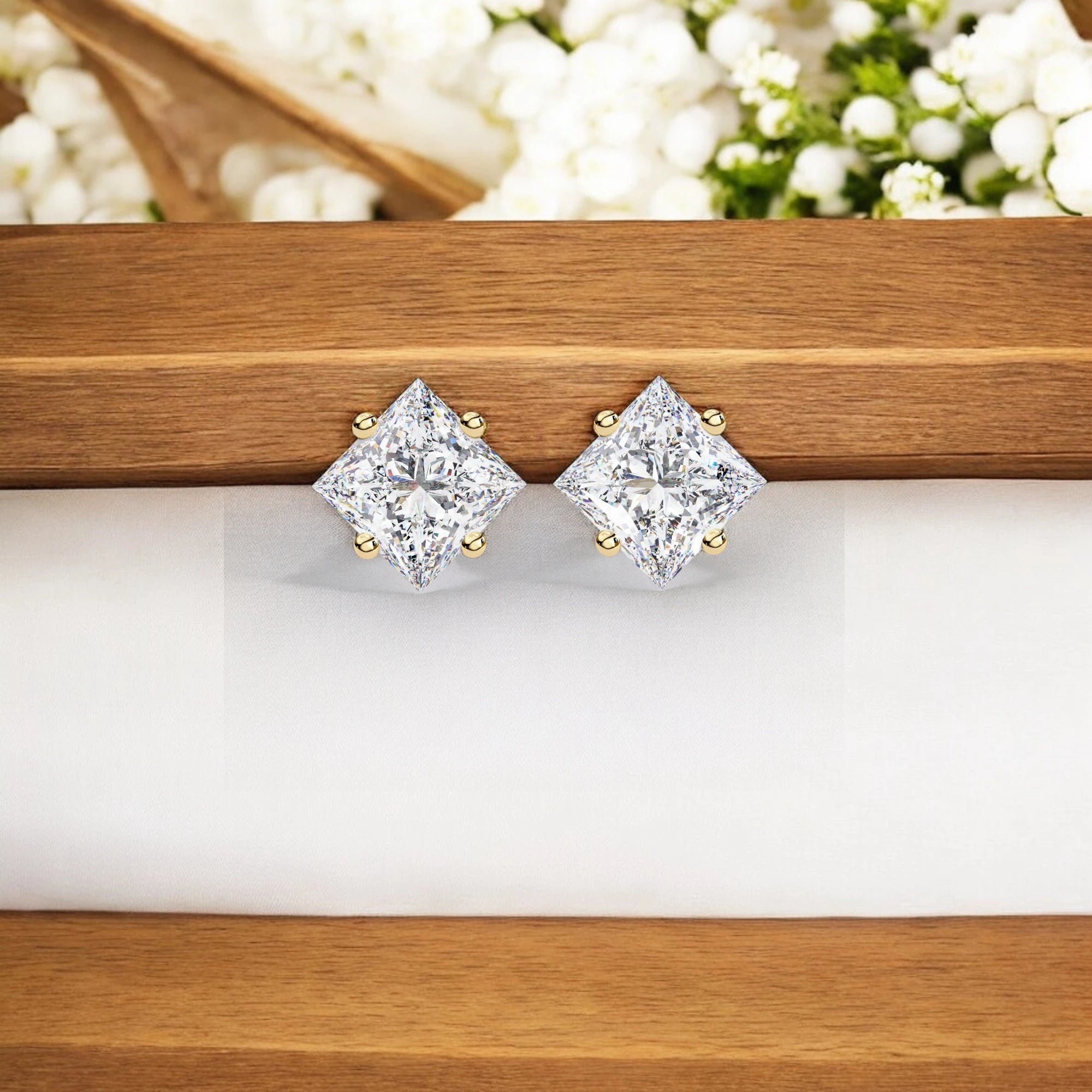 Square Cut Solitaire Moissanite Diamond 925 Sterling Silver stud Earrings
