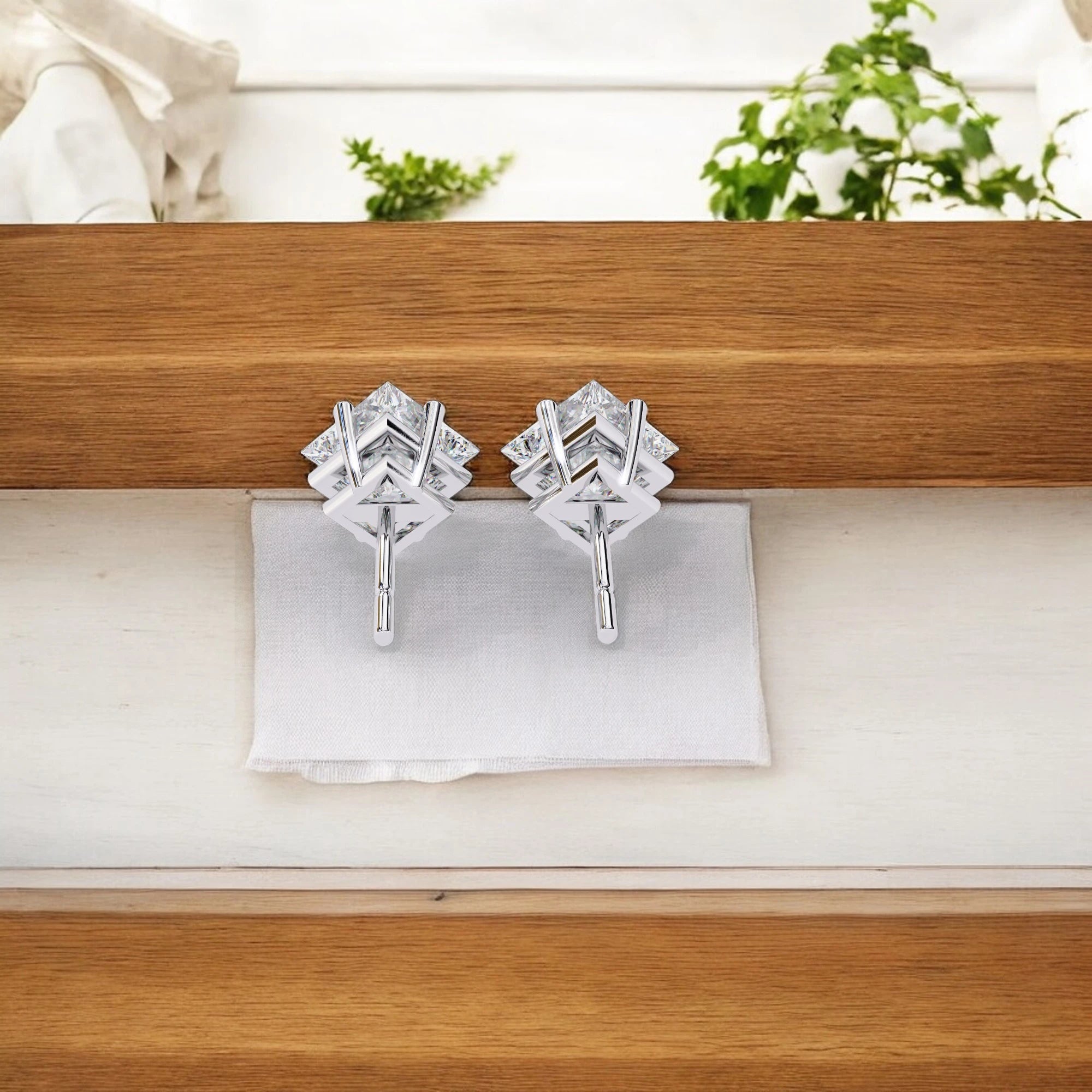 Square Cut Solitaire Moissanite Diamond 925 Sterling Silver stud Earrings