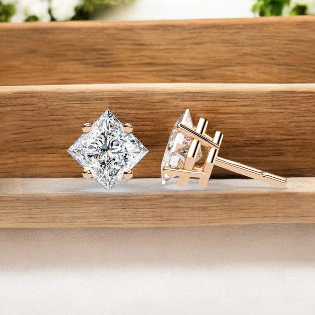Square Cut Solitaire Moissanite Diamond 925 Sterling Silver stud Earrings