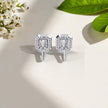 Emerald Cut Halo Solitaire Moissanite Diamond 925 Sterling Silver Stud Earrings