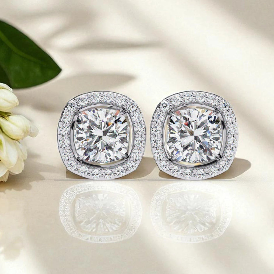 Cushion Cut Solitaire Moissanite Diamond 925 Sterling Silver Stud Earrings