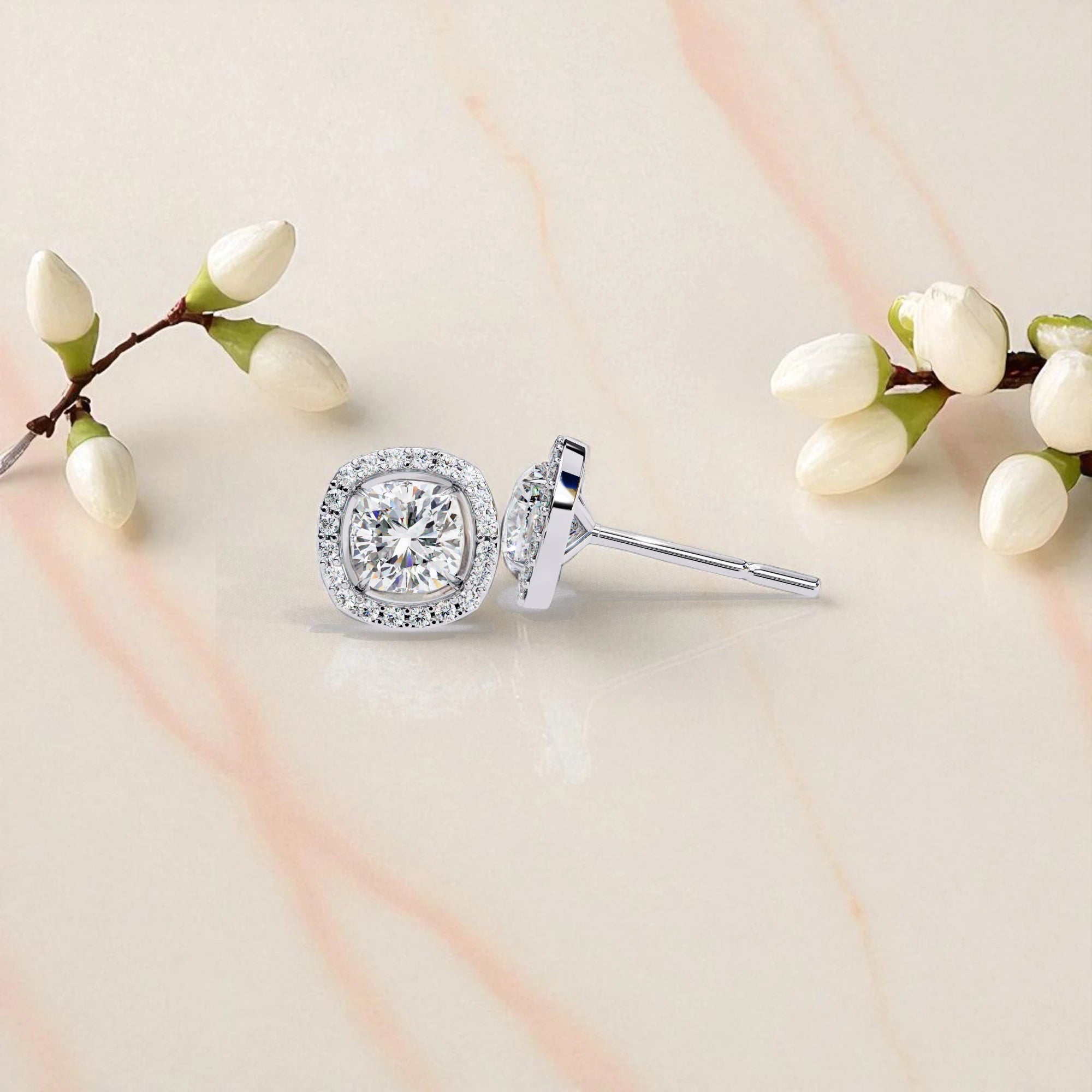 Cushion Cut Solitaire Moissanite Diamond 925 Sterling Silver Stud Earrings