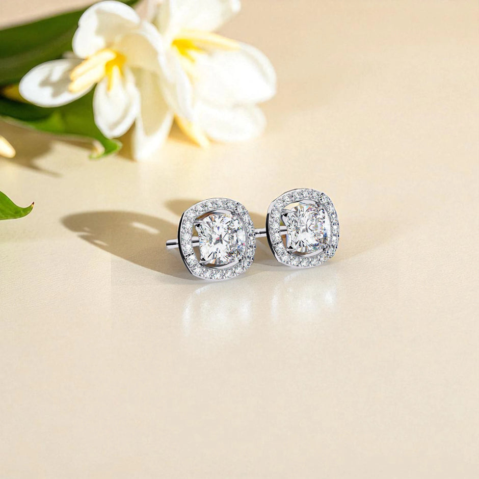 Cushion Cut Solitaire Moissanite Diamond 925 Sterling Silver Stud Earrings