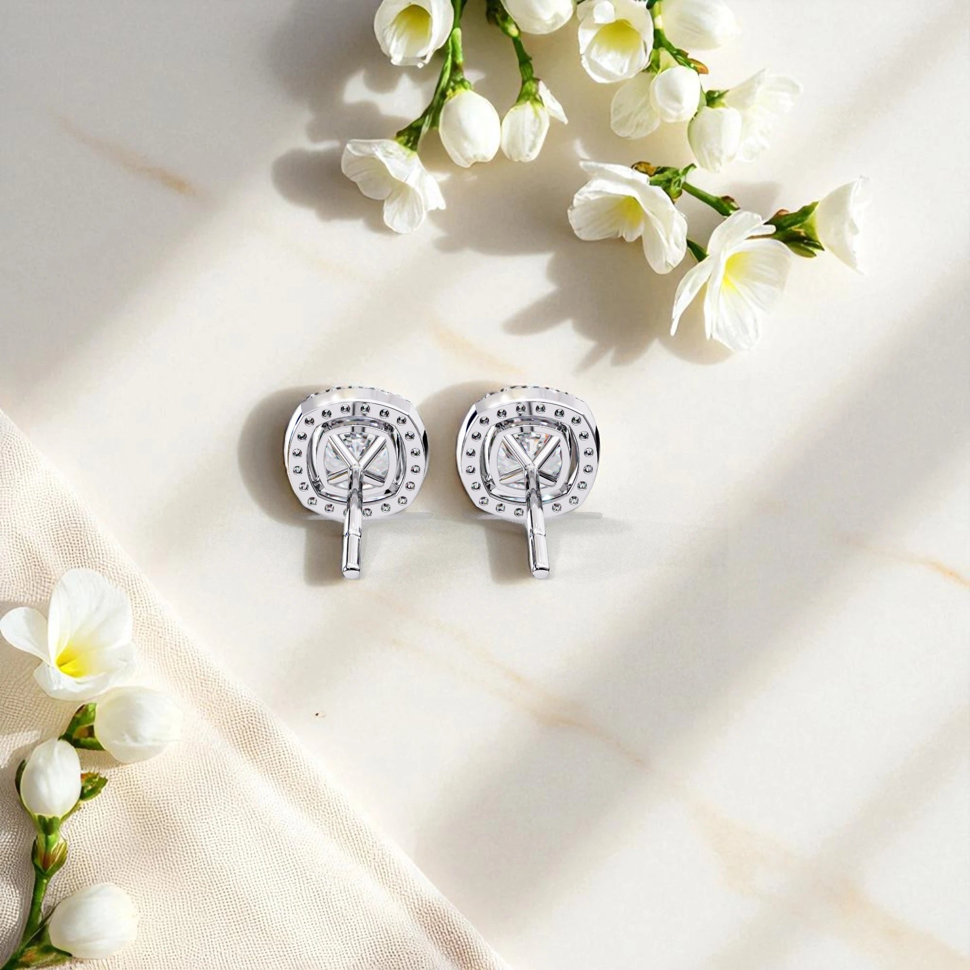 Cushion Cut Solitaire Moissanite Diamond 925 Sterling Silver Stud Earrings