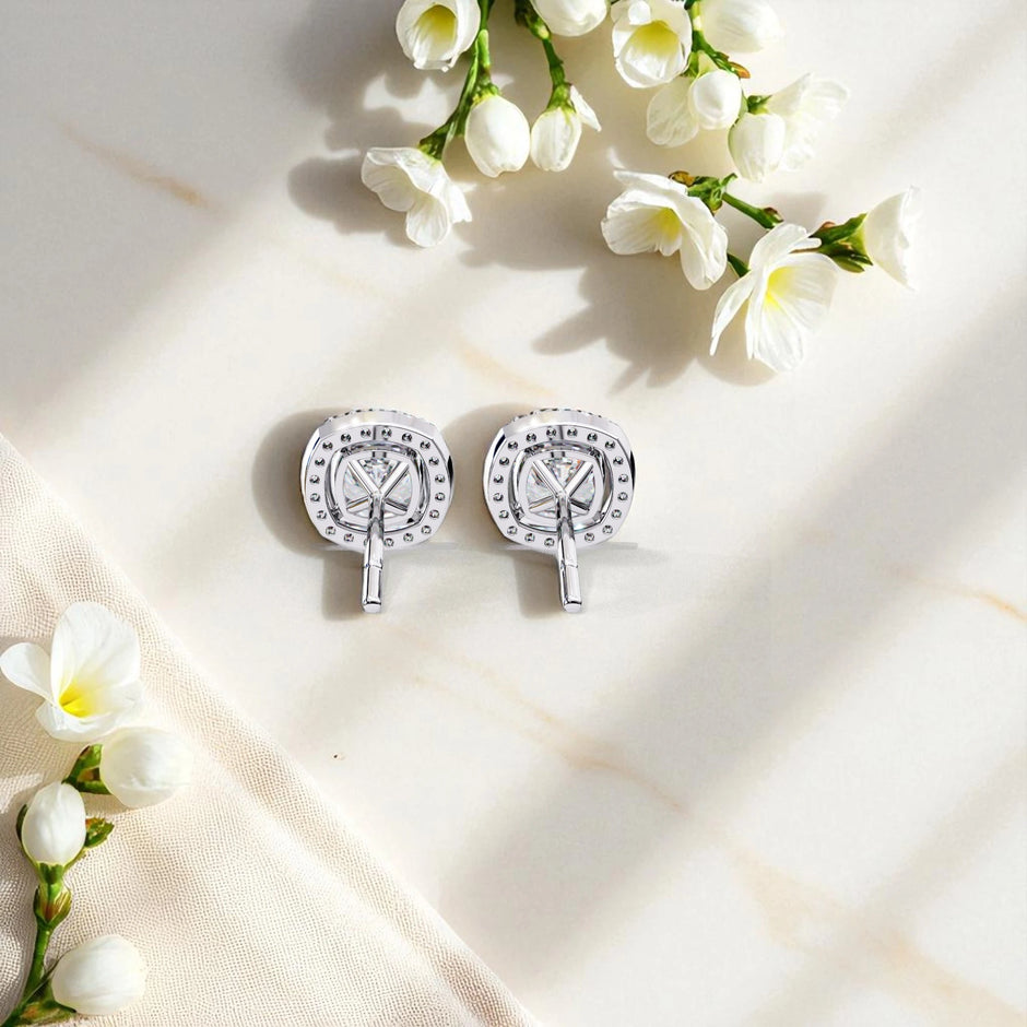 Cushion Cut Solitaire Moissanite Diamond 925 Sterling Silver Stud Earrings