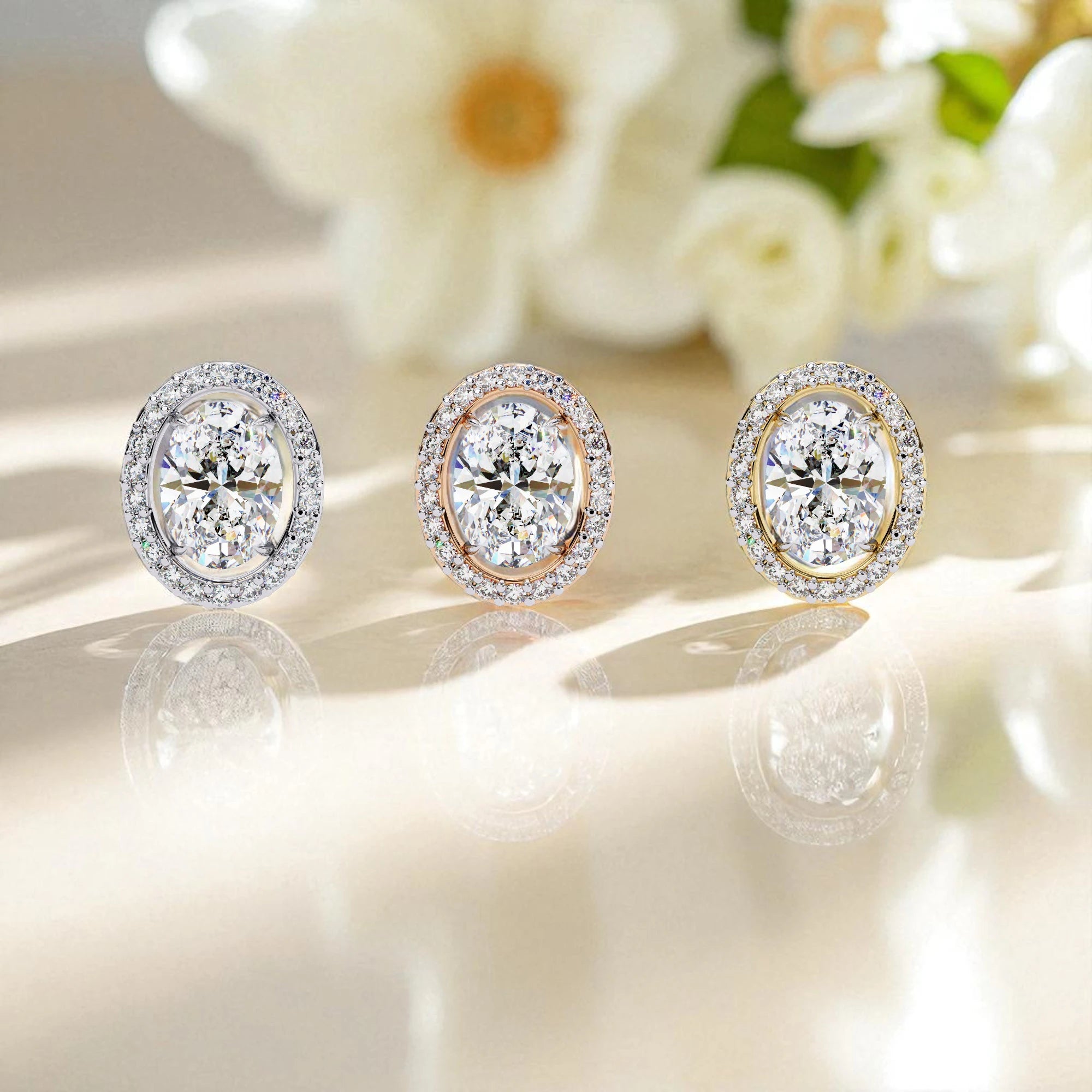 Oval Cut Halo Solitaire  Moissanite Diamond 925 Sterling Silver Stud Earrings