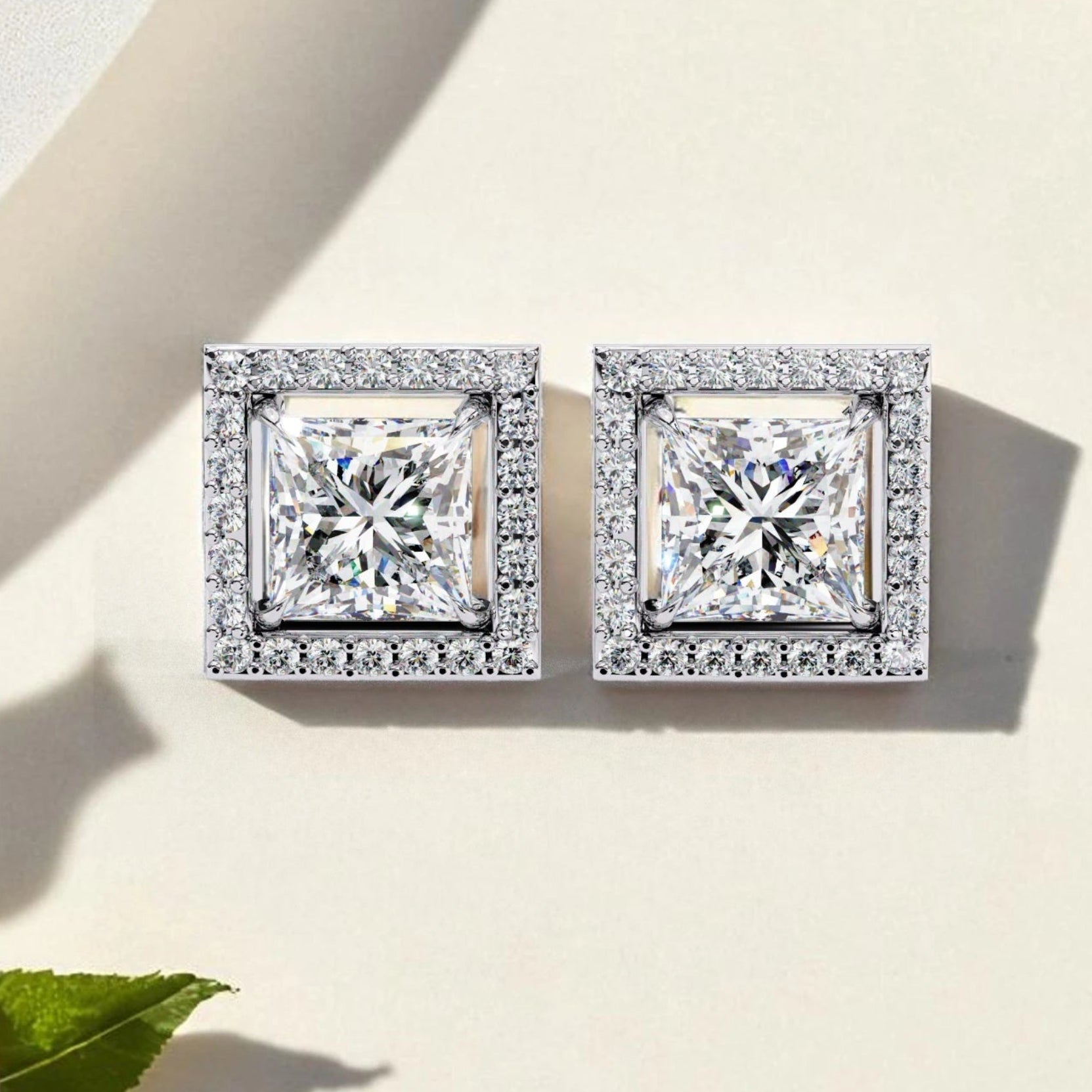 Princess Cut Solitaire Halo Moissanite Diamond 925 Sterling Silver Stud Earrings