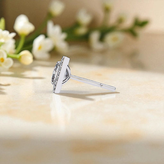 Princess Cut Solitaire Halo Moissanite Diamond 925 Sterling Silver Stud Earrings