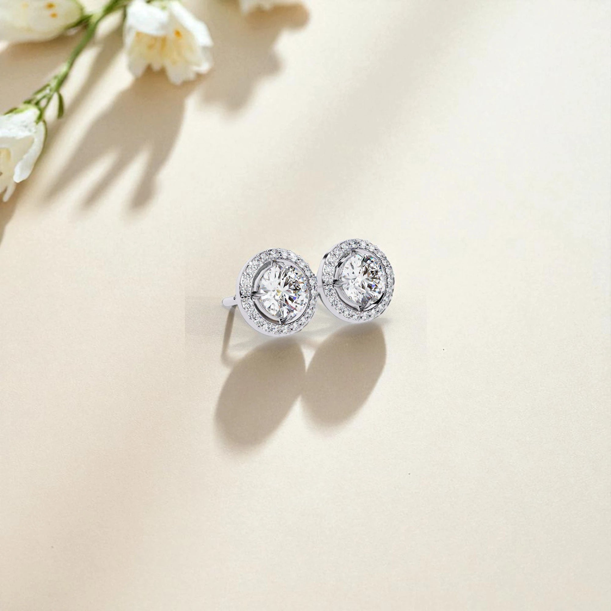 Round Cut Solitaire Halo Moissanite Diamond 925 Sterling Silver Stud Earrings