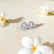 Round Cut Solitaire Halo Moissanite Diamond 925 Sterling Silver Stud Earrings