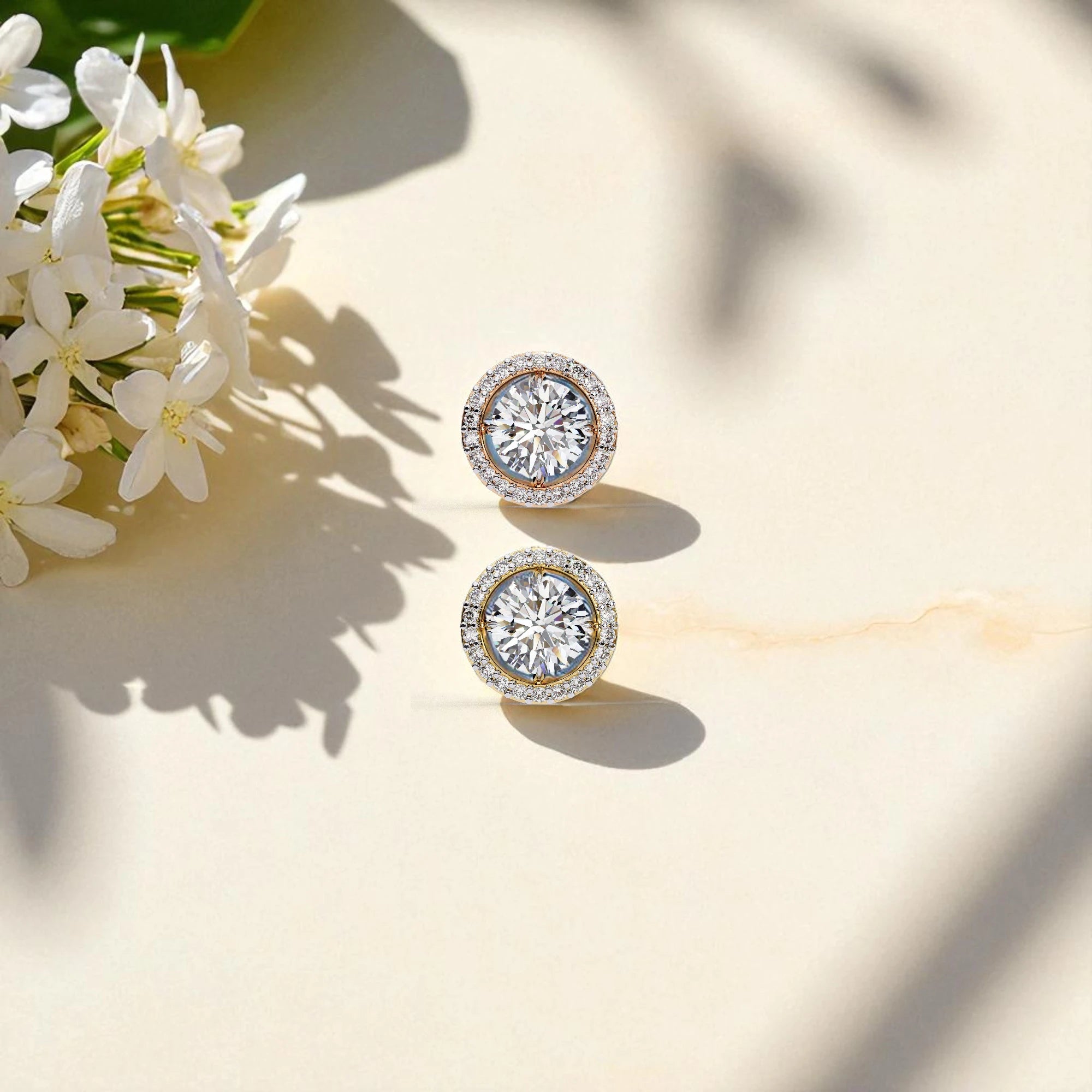 Round Cut Solitaire Halo Moissanite Diamond 925 Sterling Silver Stud Earrings