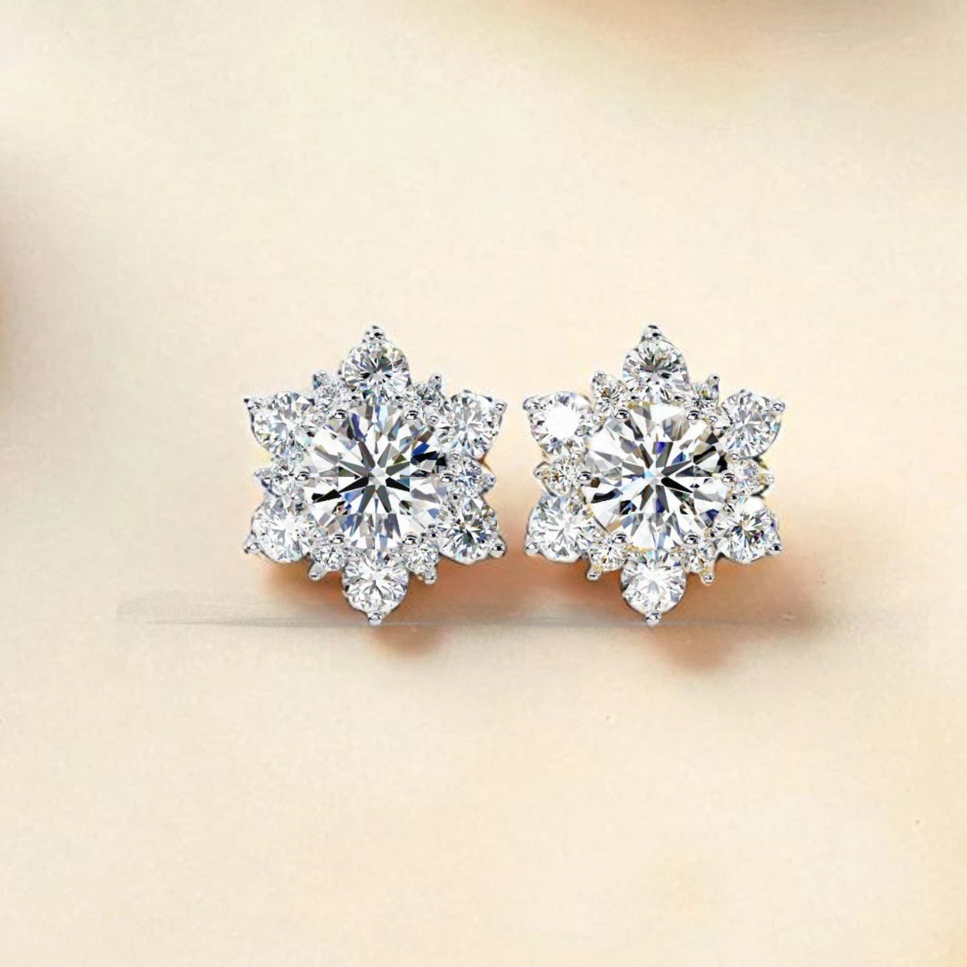 Floral  Moissanite diamond 925 Sterling Silver stud Earrings