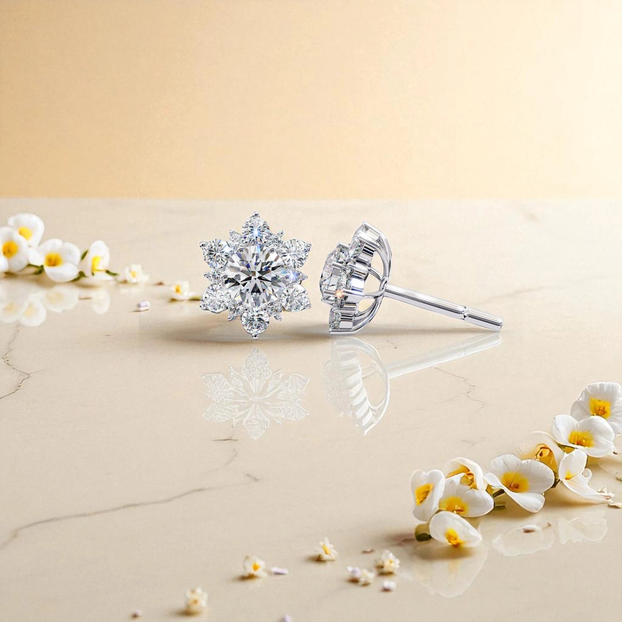 Floral  Moissanite diamond 925 Sterling Silver stud Earrings