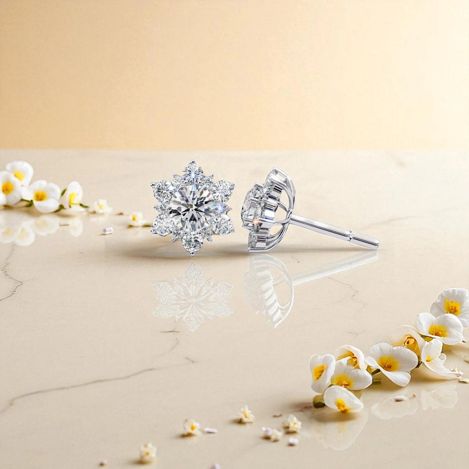 Floral  Moissanite diamond 925 Sterling Silver stud Earrings