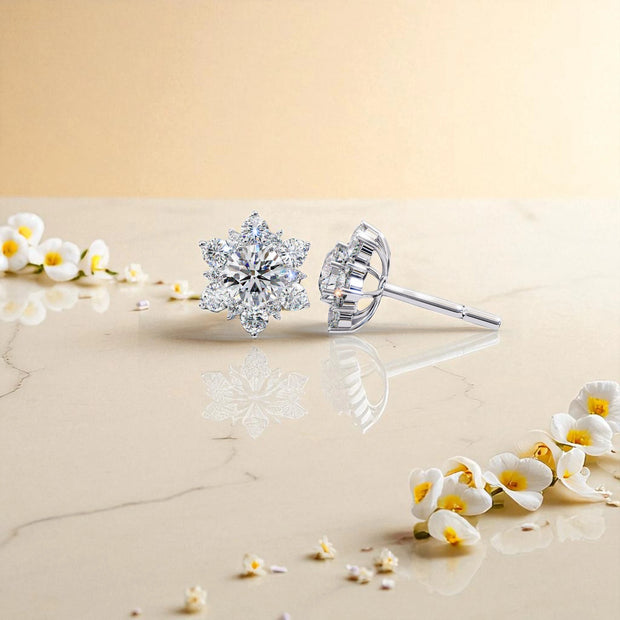 Floral  Moissanite diamond 925 Sterling Silver stud Earrings