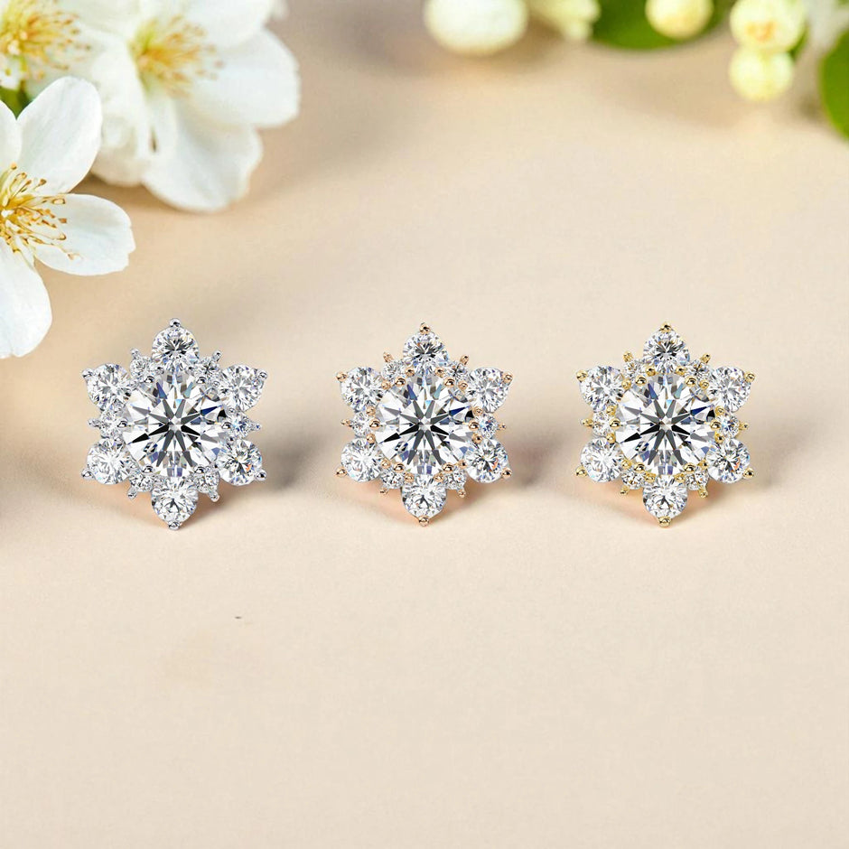 Floral  Moissanite diamond 925 Sterling Silver stud Earrings