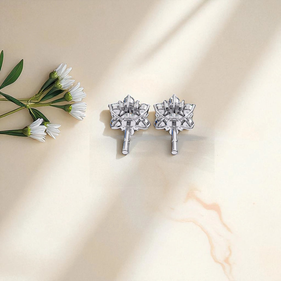 Floral  Moissanite diamond 925 Sterling Silver stud Earrings