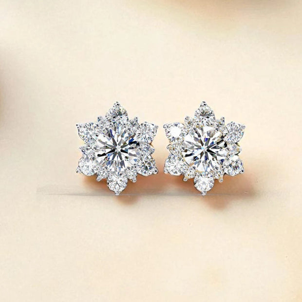 Floral  Moissanite diamond 925 Sterling Silver stud Earrings