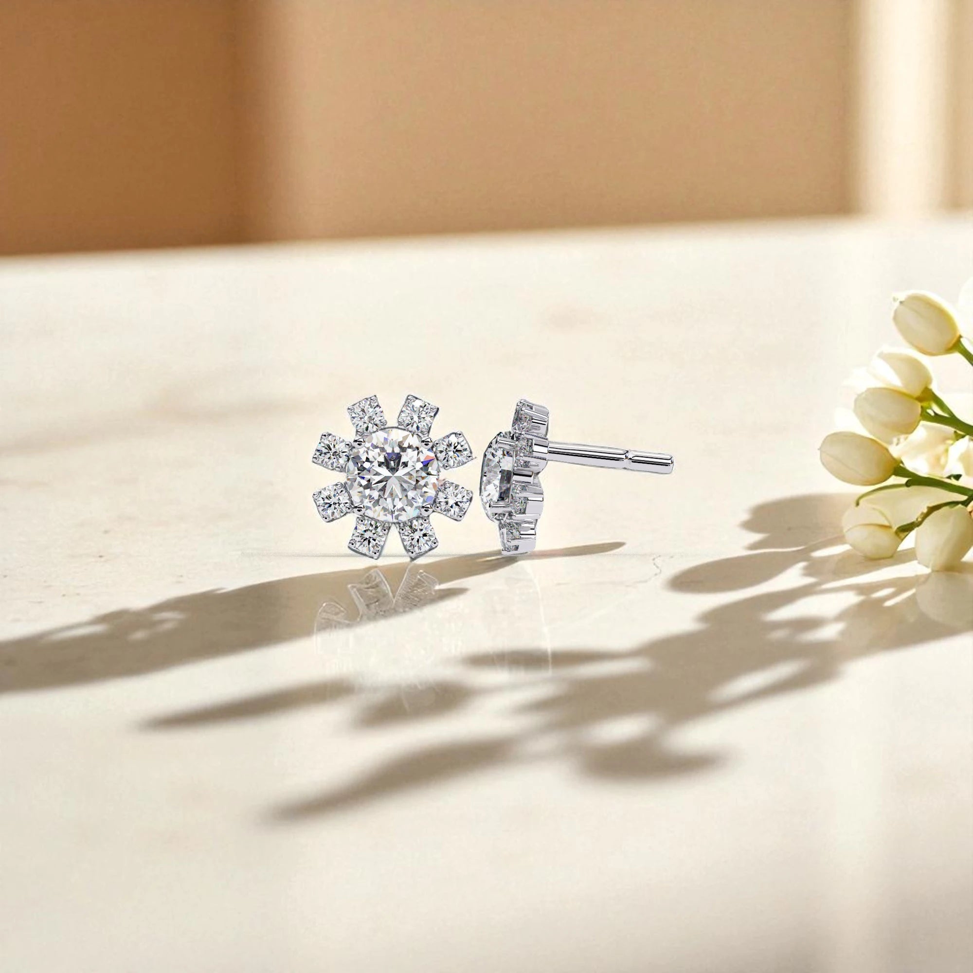 Floral Moissanite diamond 925 Sterling Silver Stud Earrings