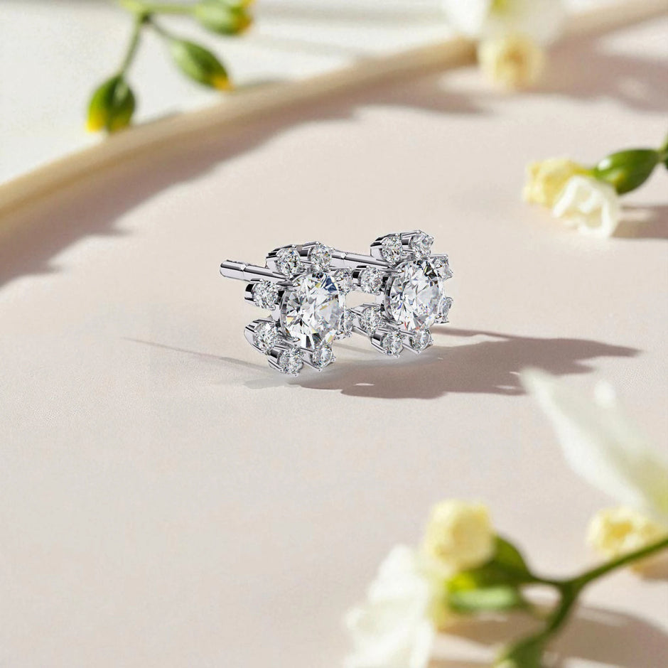 Floral Moissanite diamond 925 Sterling Silver Stud Earrings