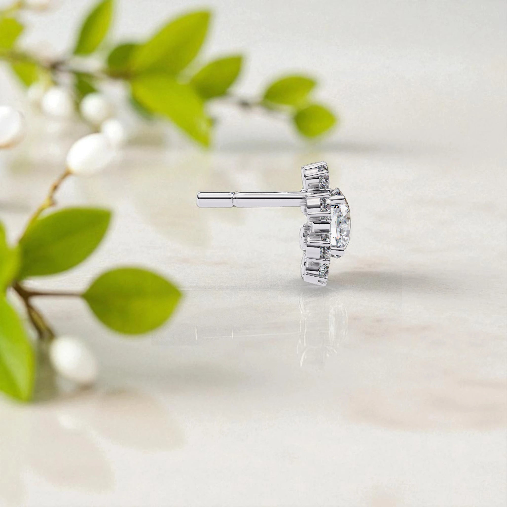 Floral Moissanite diamond 925 Sterling Silver Stud Earrings