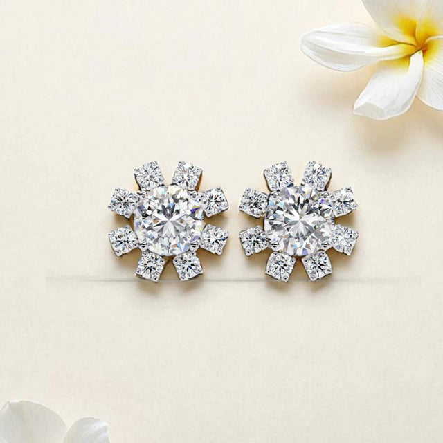 Floral Moissanite diamond 925 Sterling Silver Stud Earrings