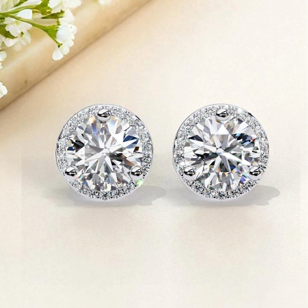 Round Cut Solitaire Moissanite diamond 925 Sterling Silver Stud Earrings