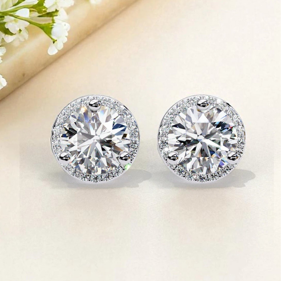 Round Cut Solitaire Moissanite diamond 925 Sterling Silver Stud Earrings