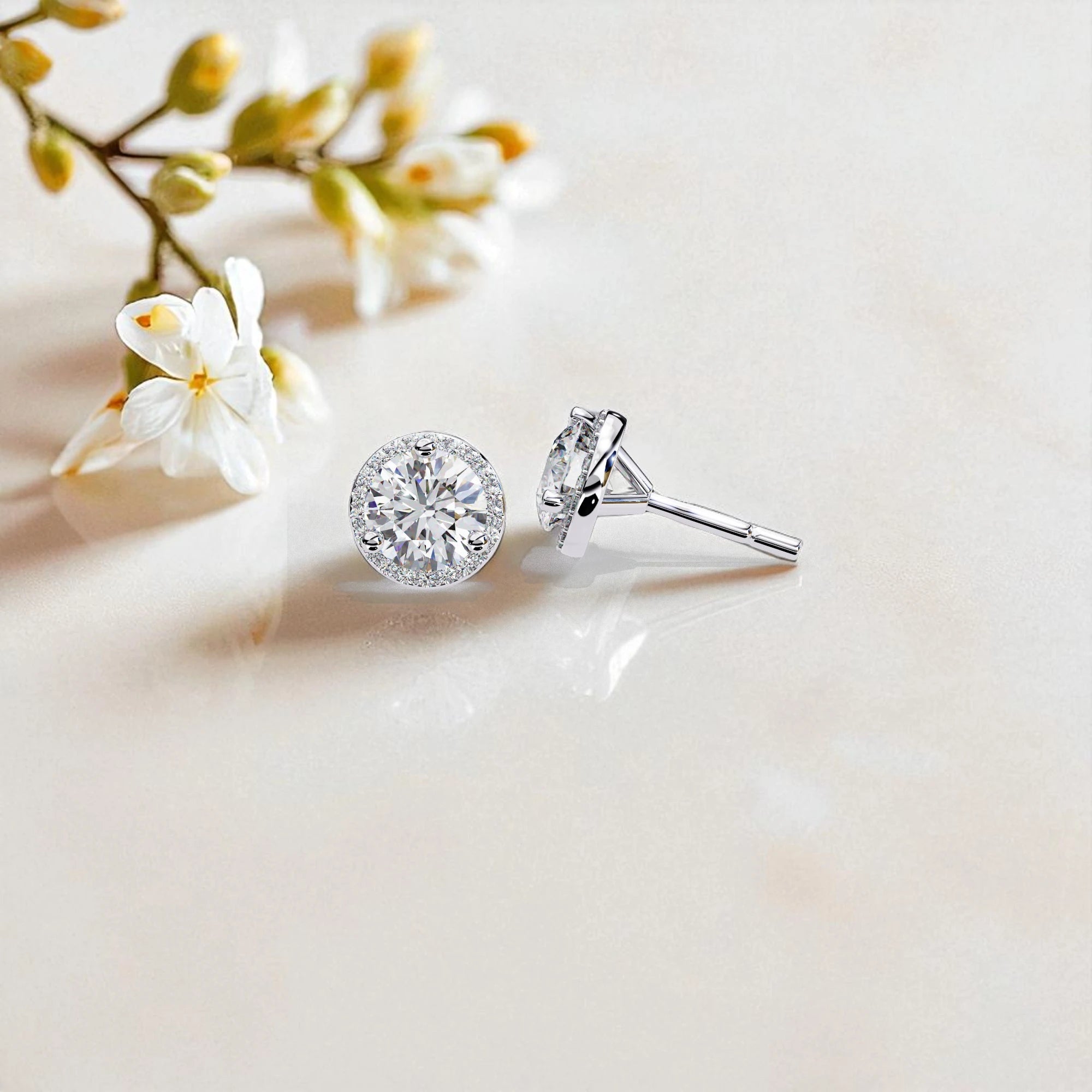 Round Cut Solitaire Moissanite diamond 925 Sterling Silver Stud Earrings