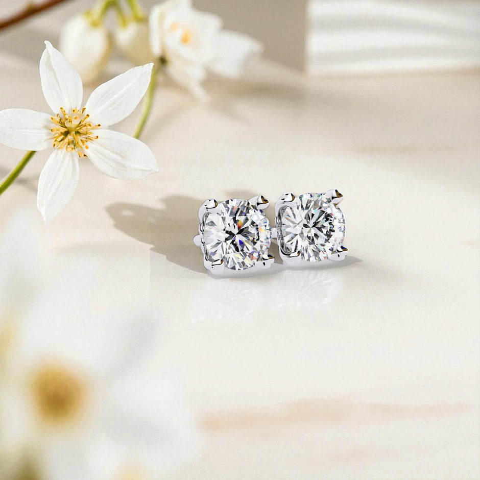 Round Cut Solitaire Moissanite Diamond 925 Sterling Silver Stud Earrings