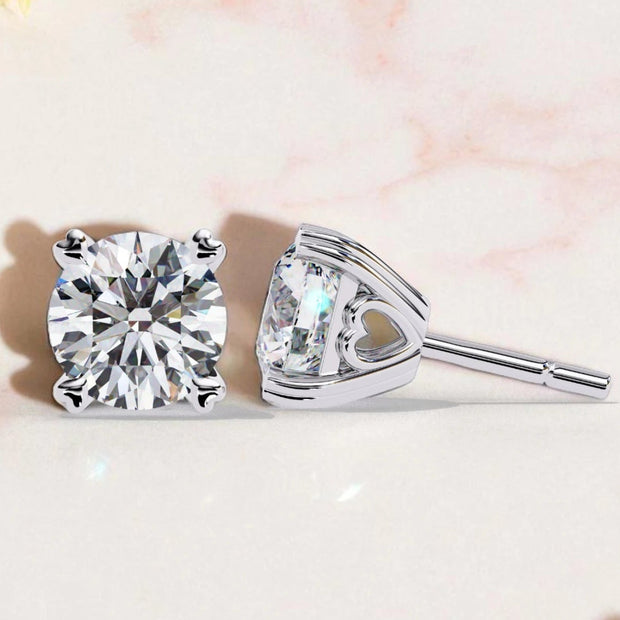 Round Cut Solitaire Moissanite Diamond 925 Sterling Silver Stud Earrings