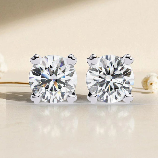 Round Cut Solitaire Moissanite Diamond 925 Sterling Silver Stud Earrings