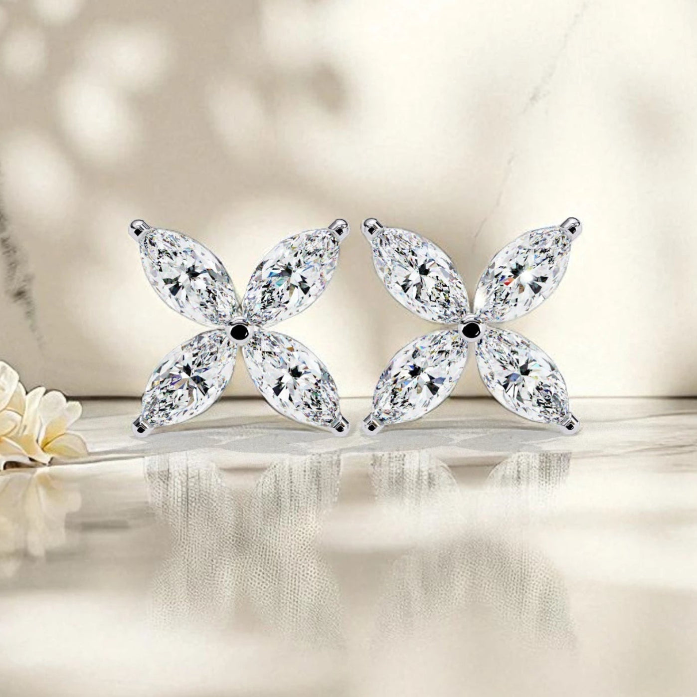 Floral Moissanite Diamond 925 Sterling Silver Stud Earrings