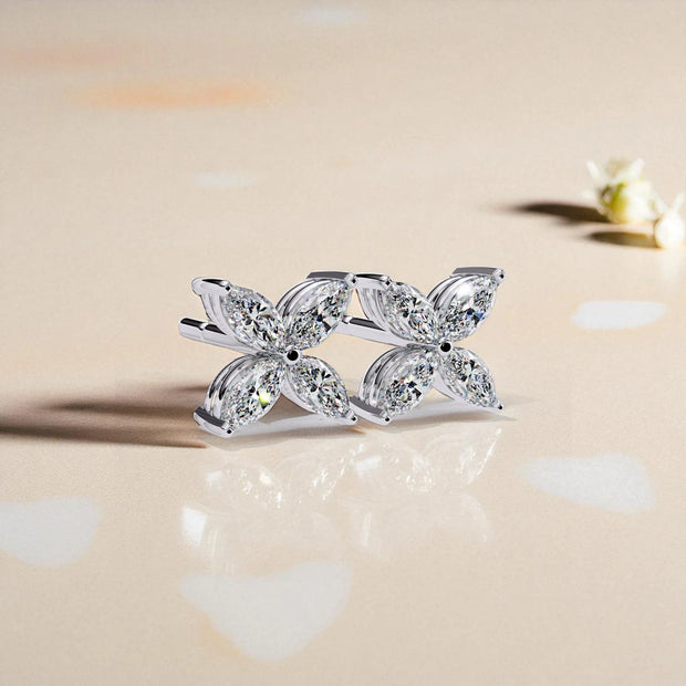 Floral Moissanite Diamond 925 Sterling Silver Stud Earrings