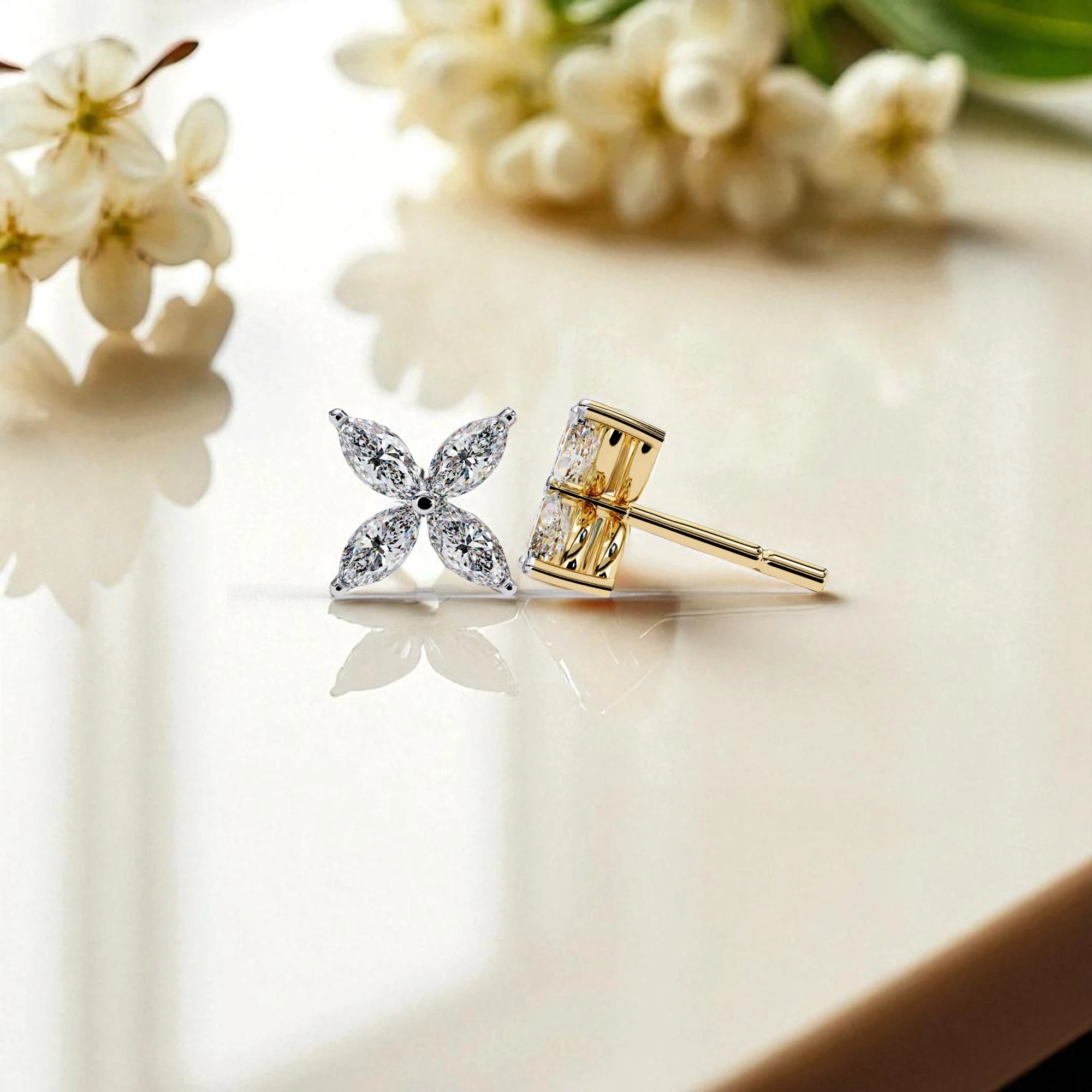 Floral Moissanite Diamond 925 Sterling Silver Stud Earrings