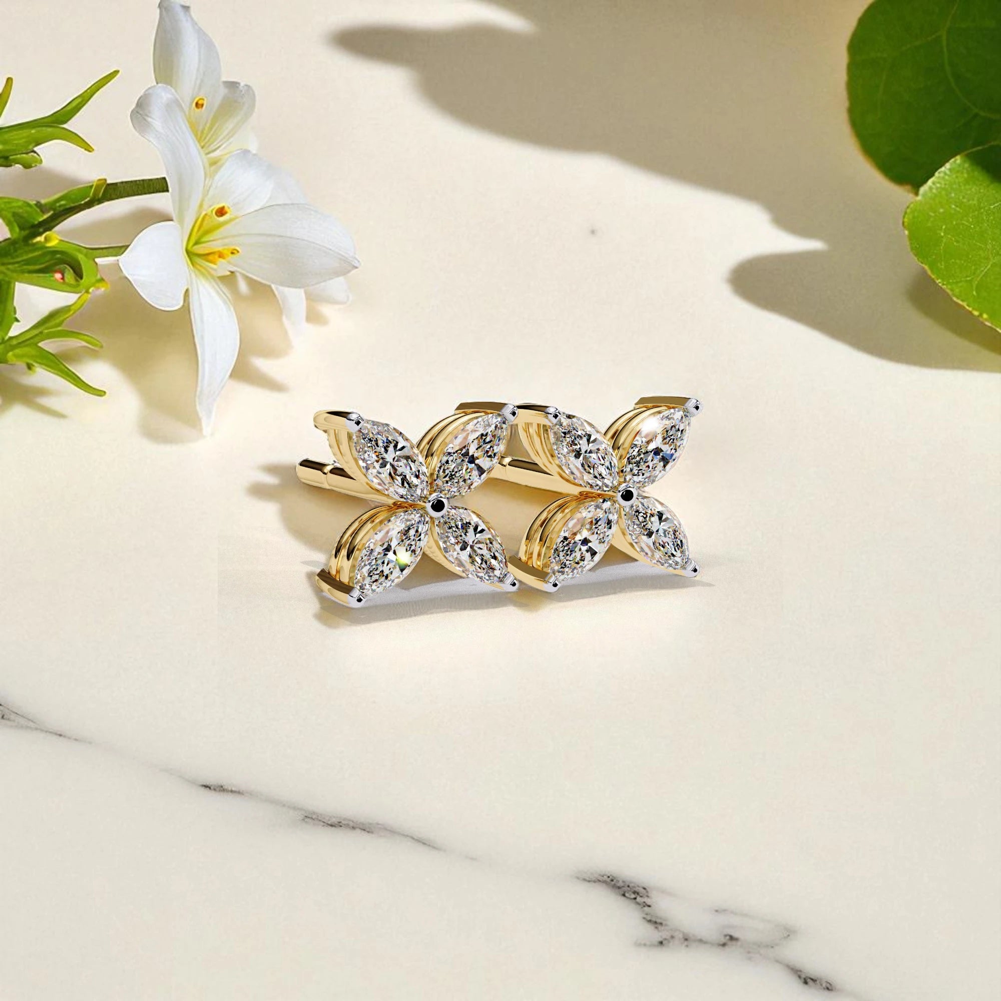Floral Moissanite Diamond 925 Sterling Silver Stud Earrings