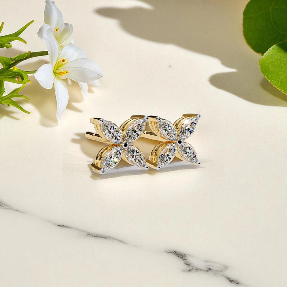 Floral Moissanite Diamond 925 Sterling Silver Stud Earrings