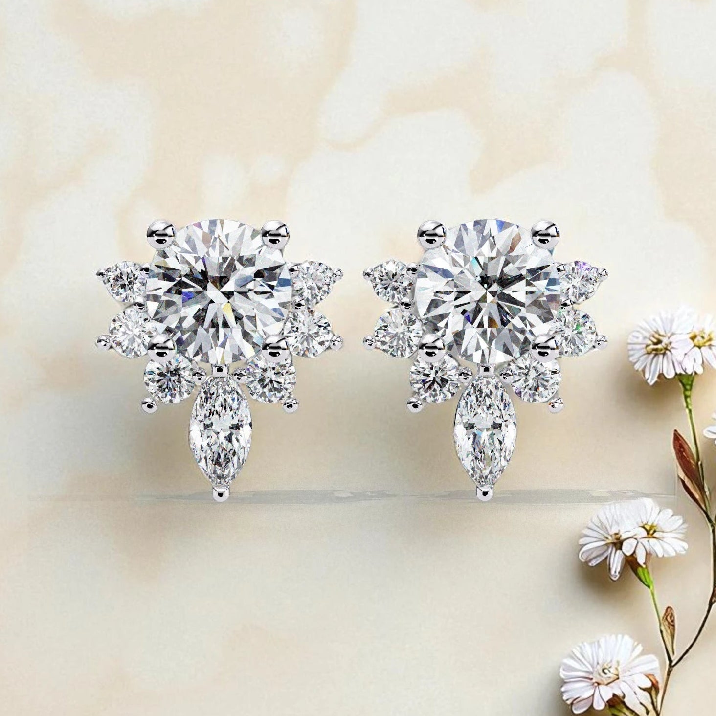 Cluster Moissanite Diamond Stud Earrings