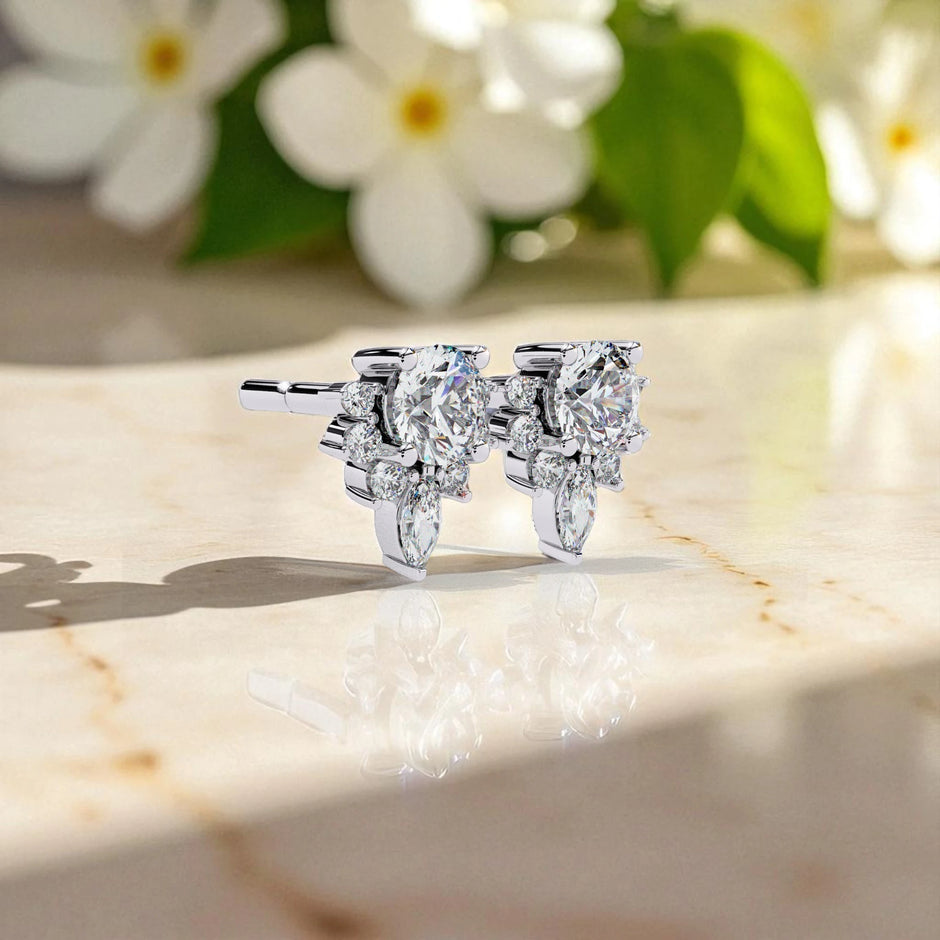 Cluster Moissanite Diamond Stud Earrings
