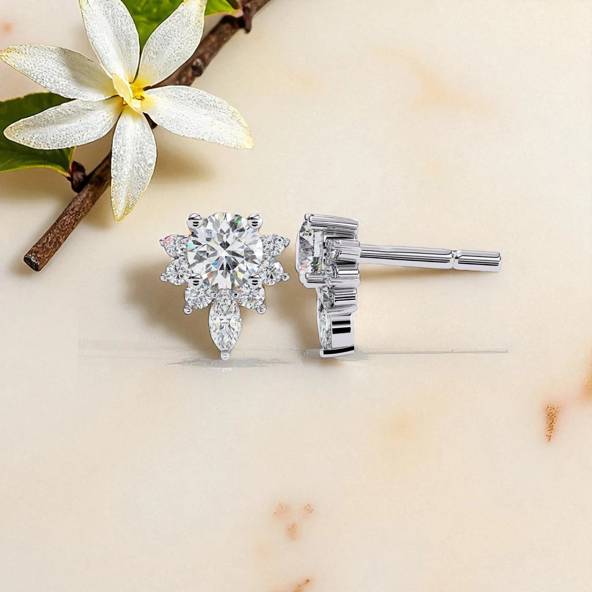 Cluster Moissanite Diamond Stud Earrings