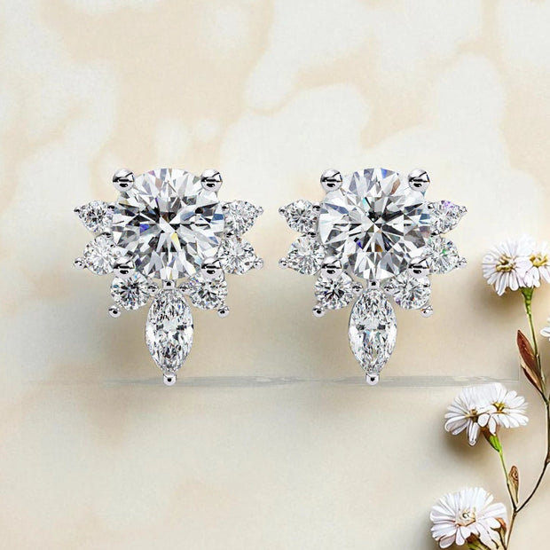Cluster Moissanite Diamond Stud Earrings