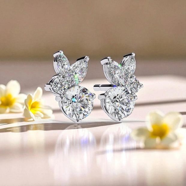 Cluster Solitaire  Moissanite Diamond Stud Earrings